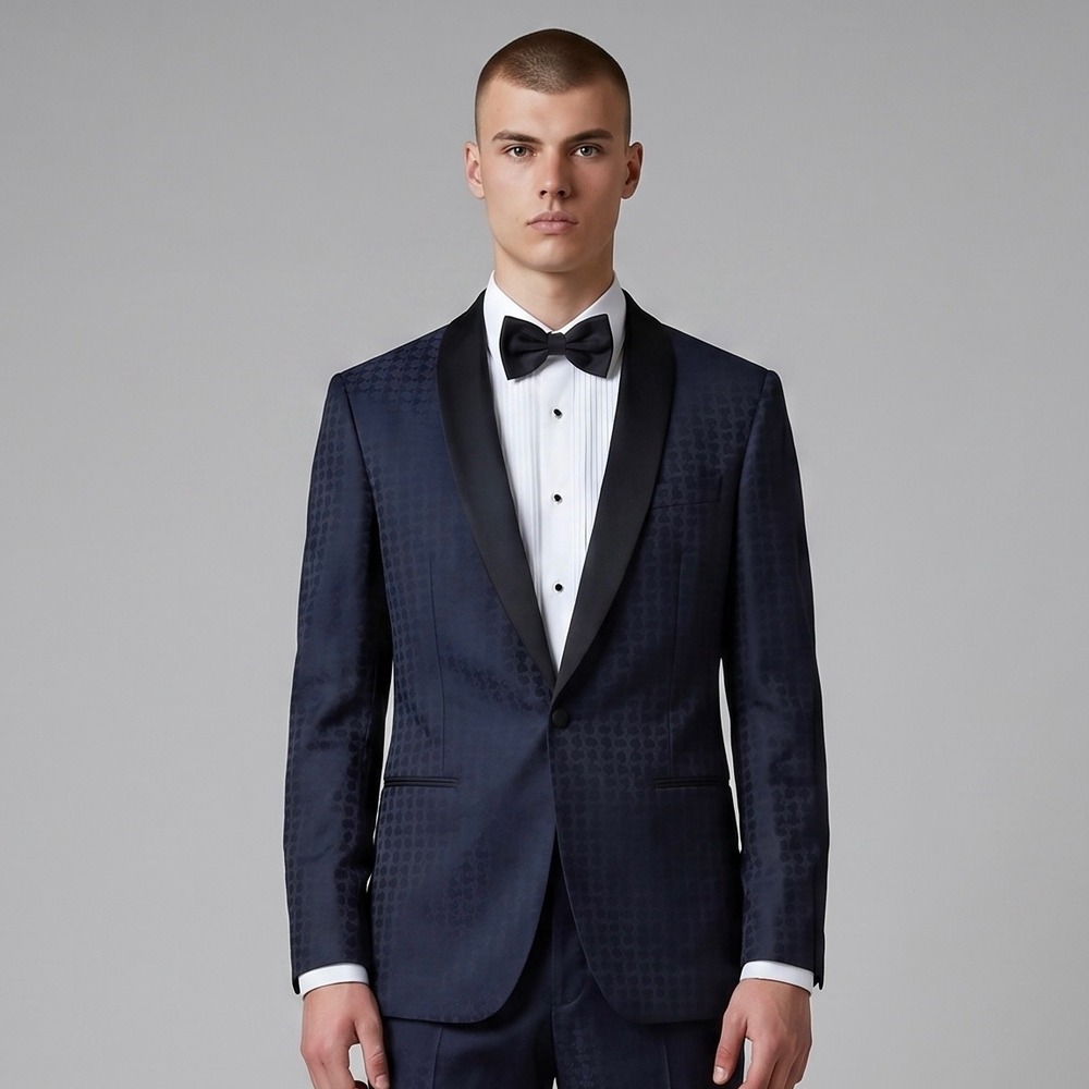 PS Paul Smith Tuxedo Jacket Mens 42R Navy Jacquard Shawl Lapel Blazer